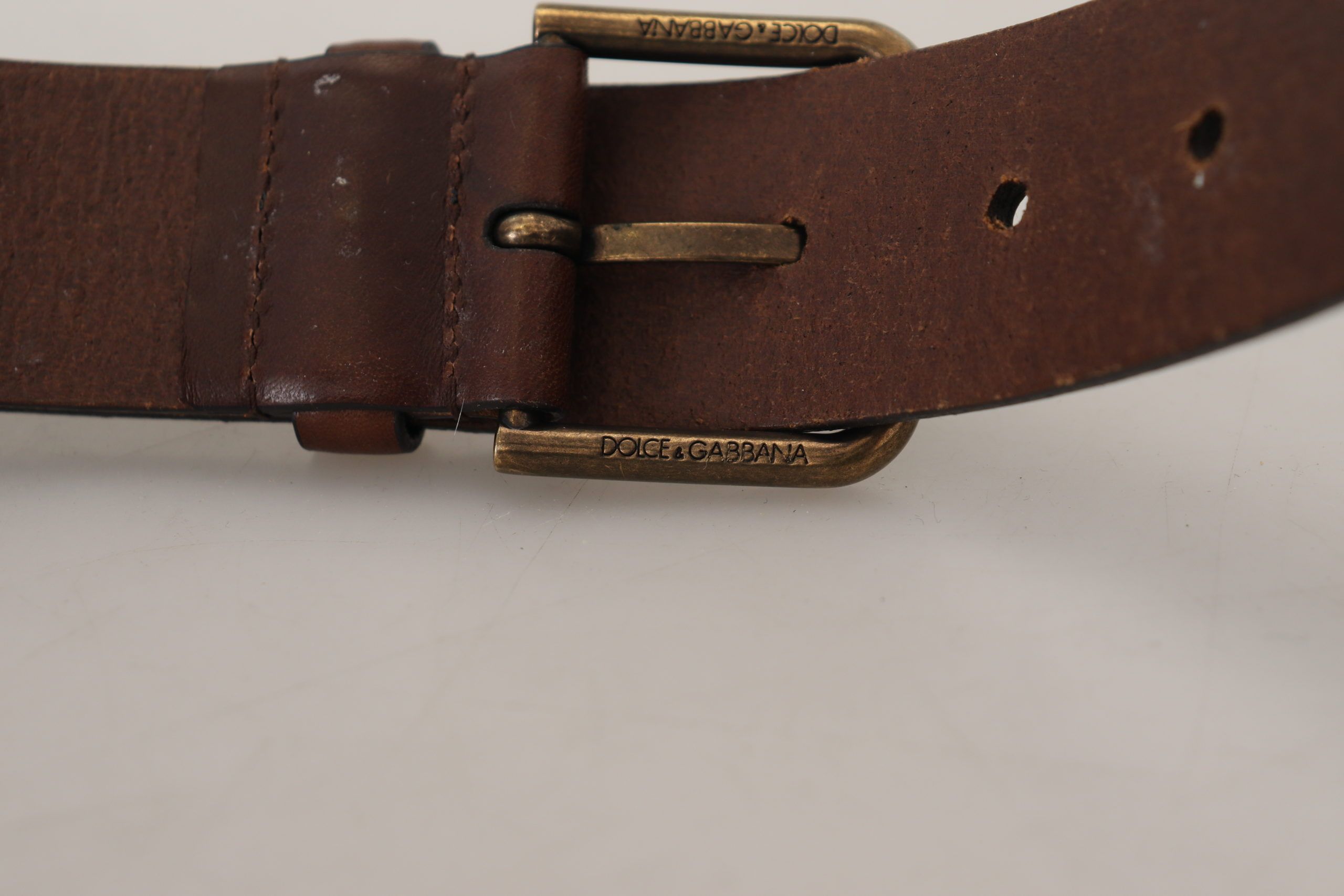 Dolce & Gabbana brown leather belt with gold metal buckle and carabiner-7