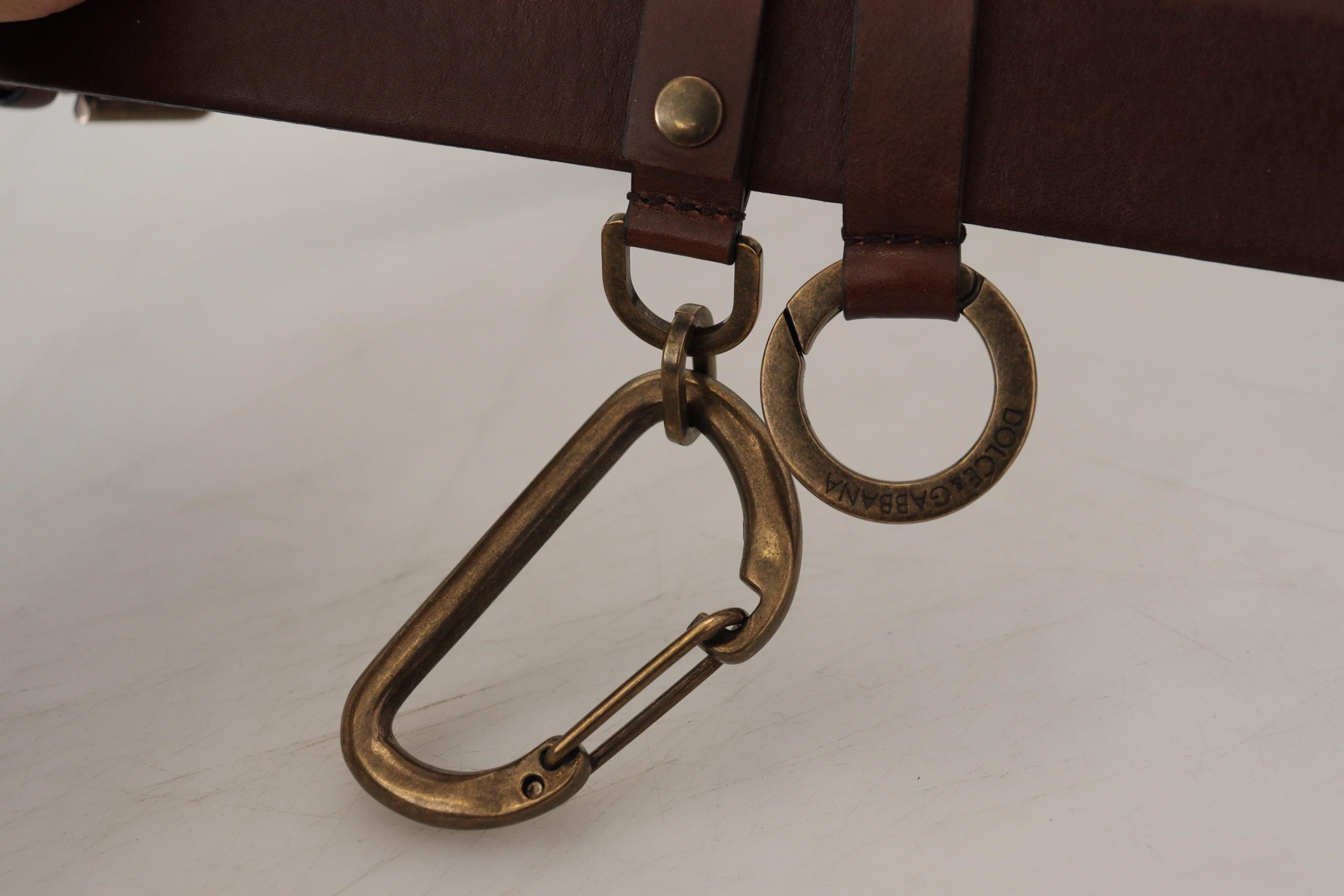 Dolce & Gabbana brown leather belt with gold metal buckle and carabiner-8