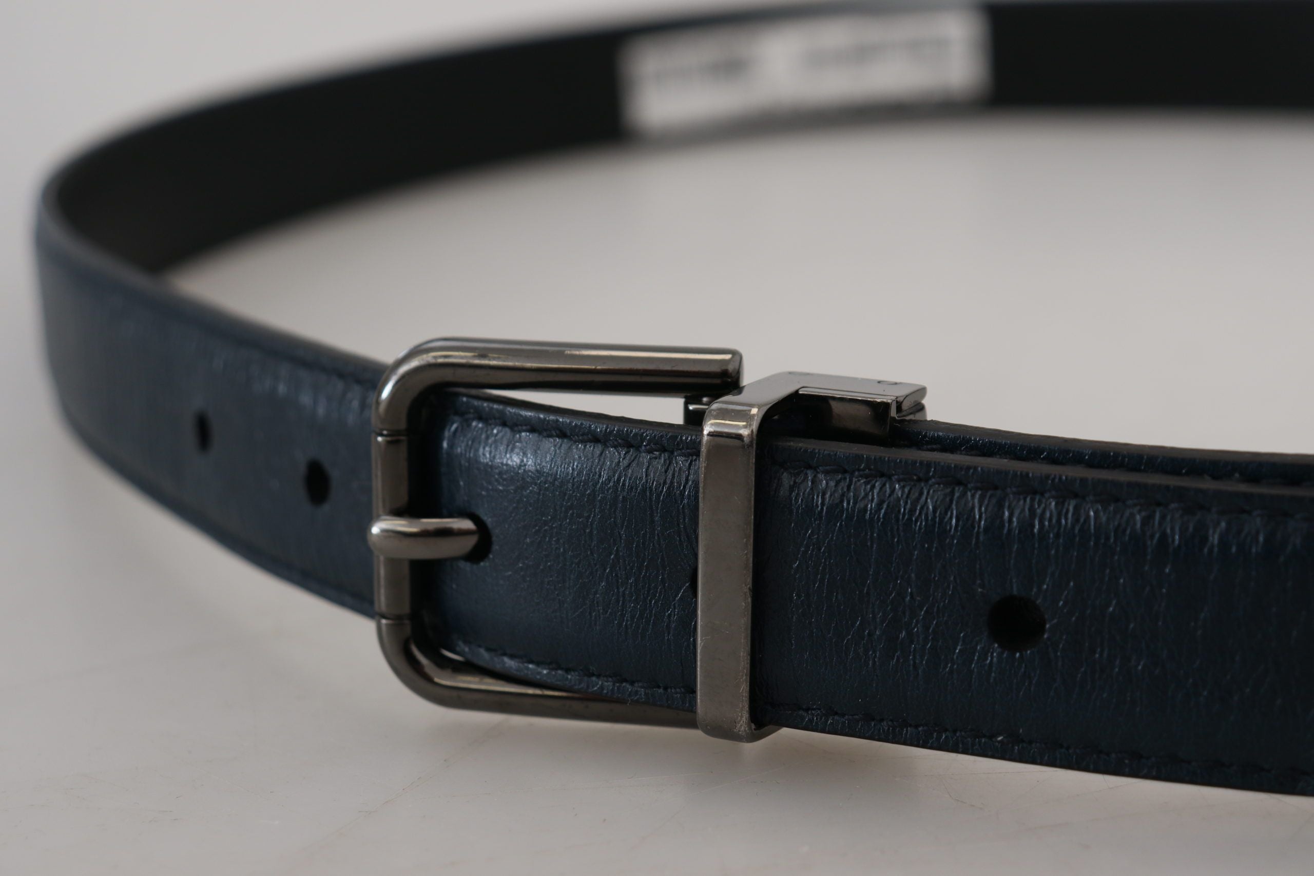 Dolce & Gabbana Blue Leather Silver Metal Buckle Vintage Belt-4