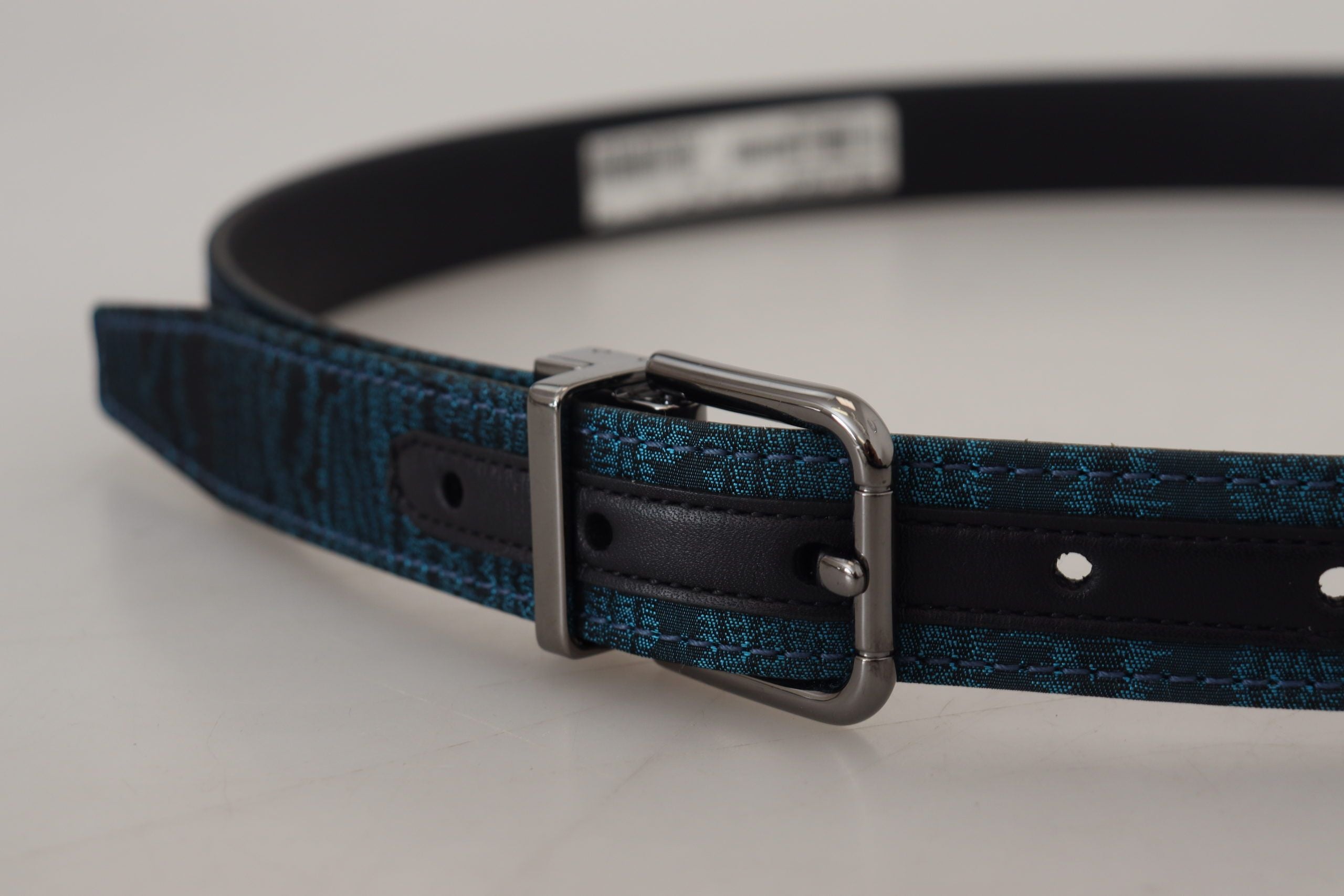 Dolce & Gabbana Blue Jacquard Moiré Silver Metal Belt Men-7