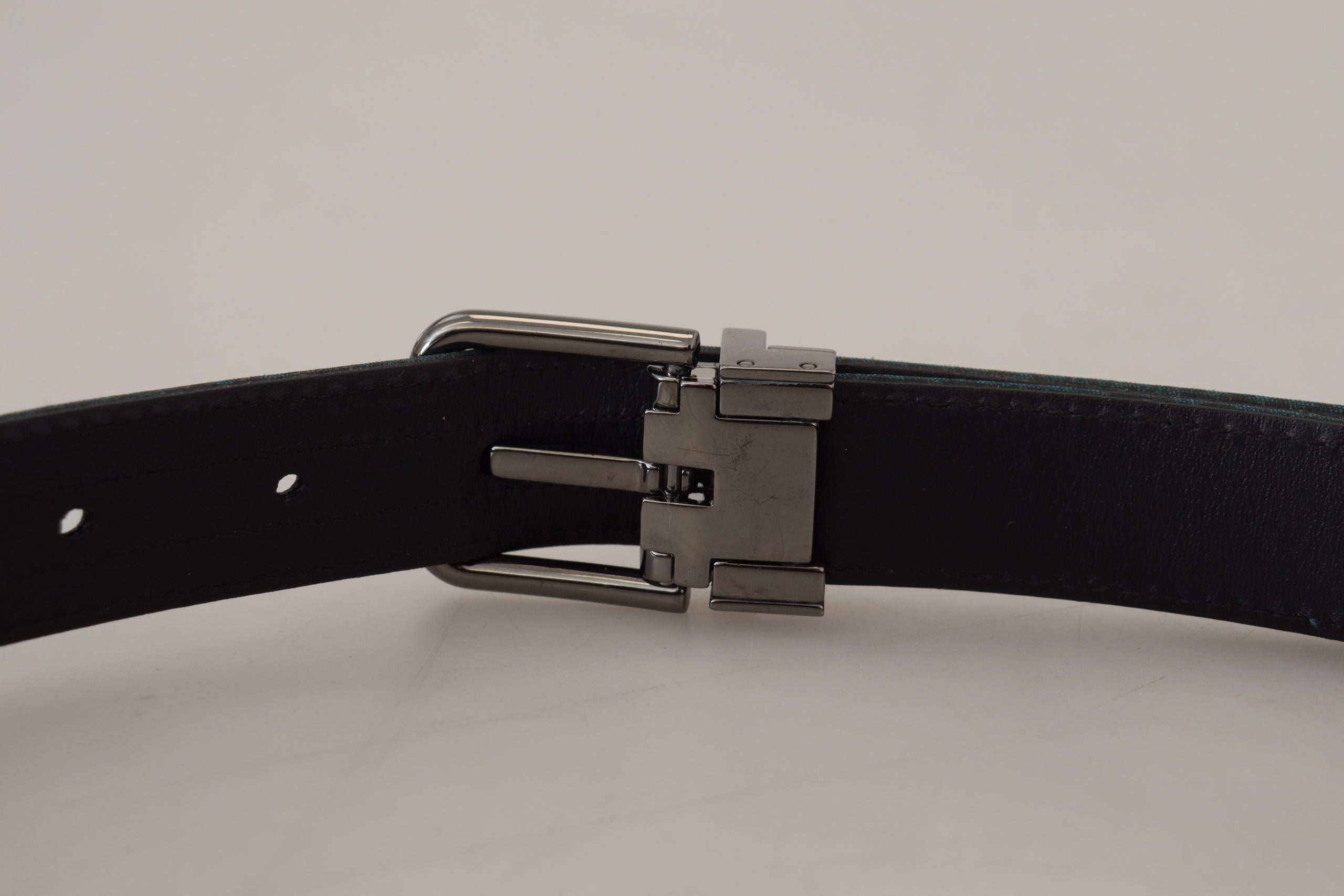 Dolce & Gabbana Blue Jacquard Moiré Silver Metal Belt Men-8