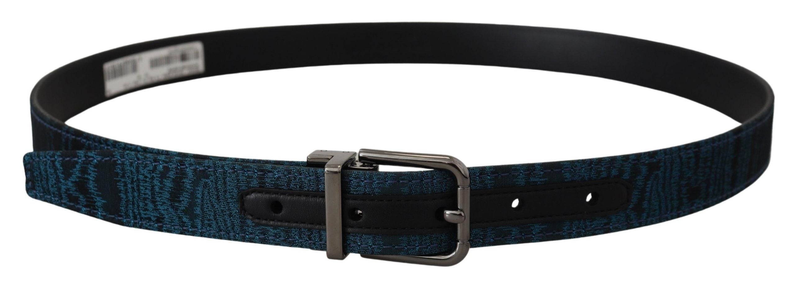 Dolce & Gabbana Blue Jacquard Moiré Silver Metal Belt Men-4