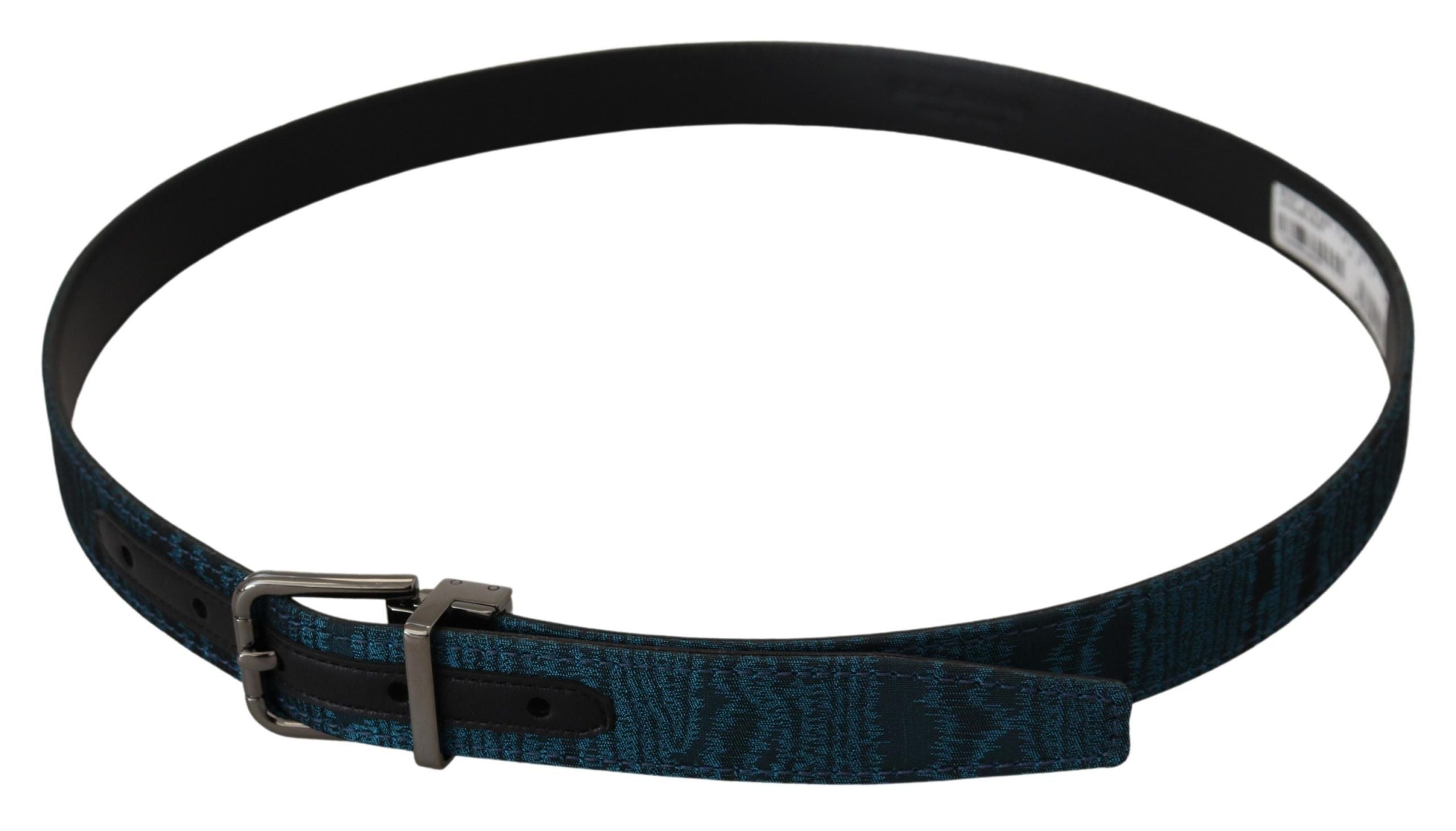 Dolce & Gabbana Blue Jacquard Moiré Silver Metal Belt Men-5