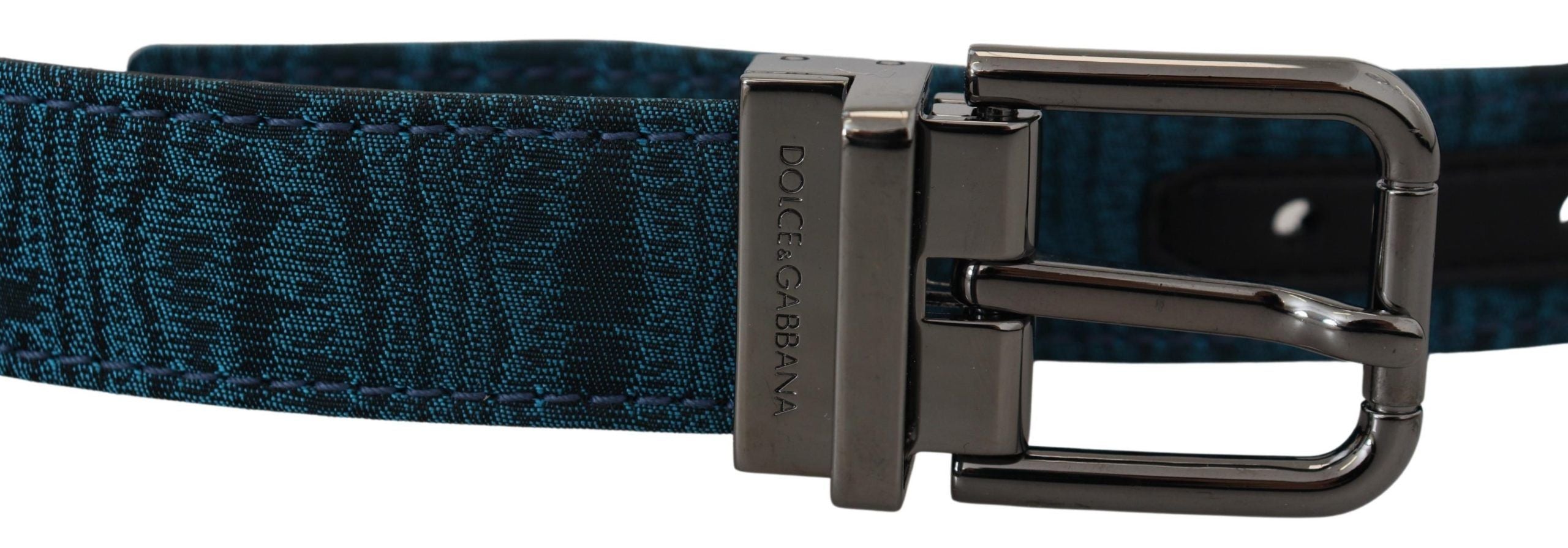 Dolce & Gabbana Blue Jacquard Moiré Silver Metal Belt Men-6
