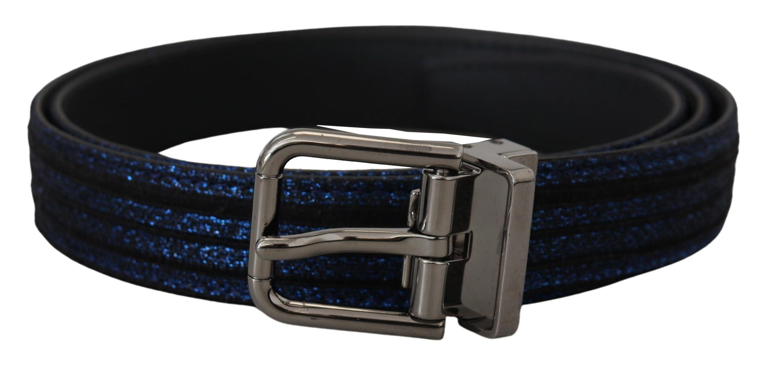 Dolce & Gabbana Blue Jacquard Stripe Belt with Silver Buckle