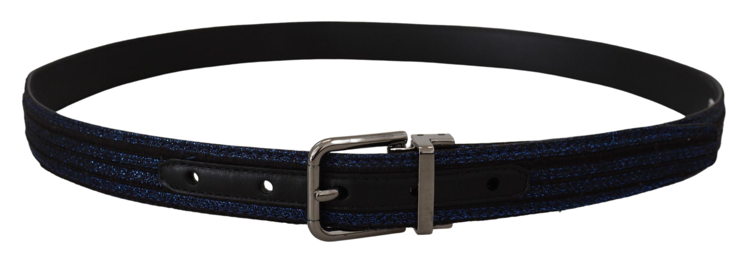 Dolce & Gabbana Blauer Jacquard-Streifen Gürtel mit Silberschnalle-3