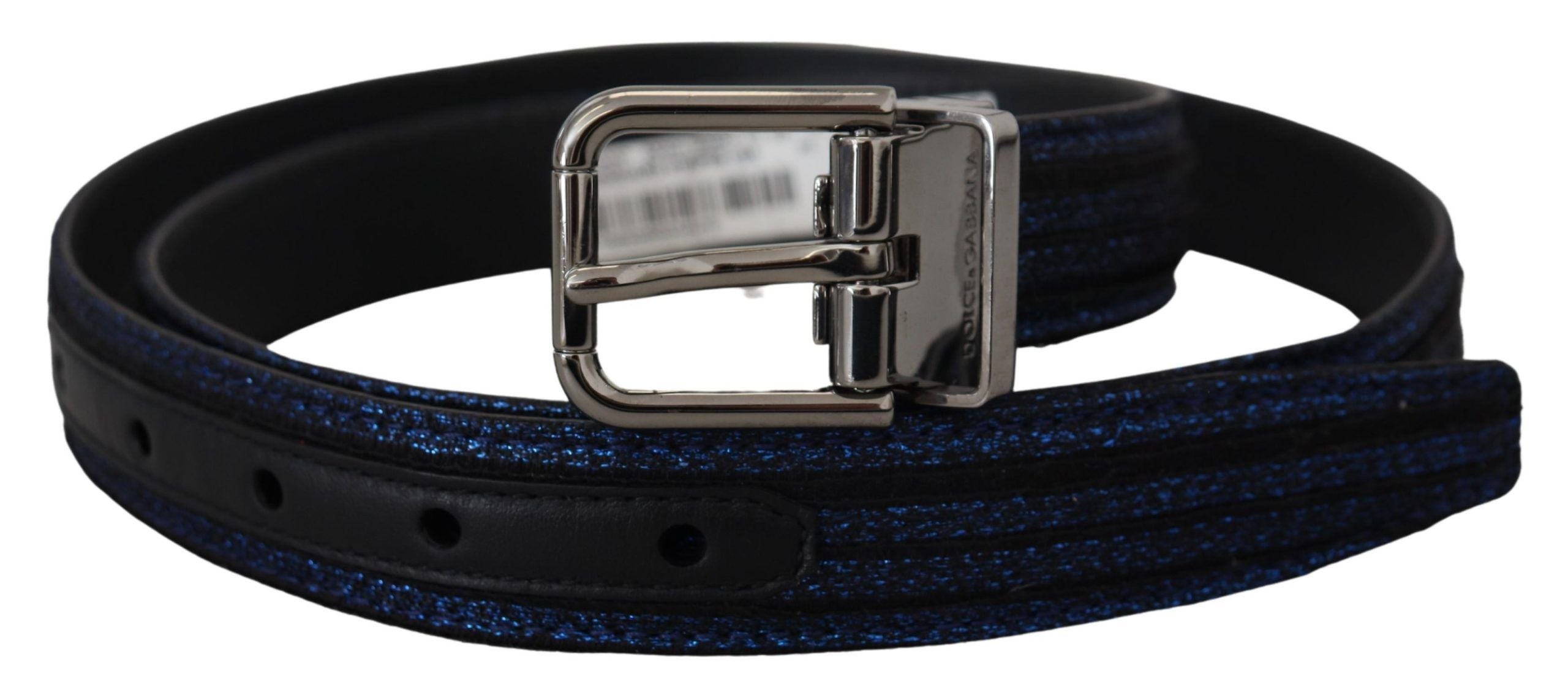 Dolce & Gabbana Blauer Jacquard-Streifen Gürtel mit Silberschnalle-2