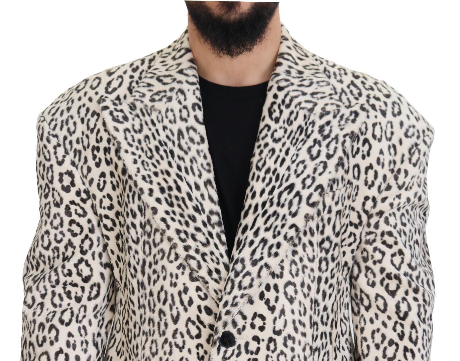 Dolce & Gabbana Weißer Leopard einreihiger Mantel Blazer-4