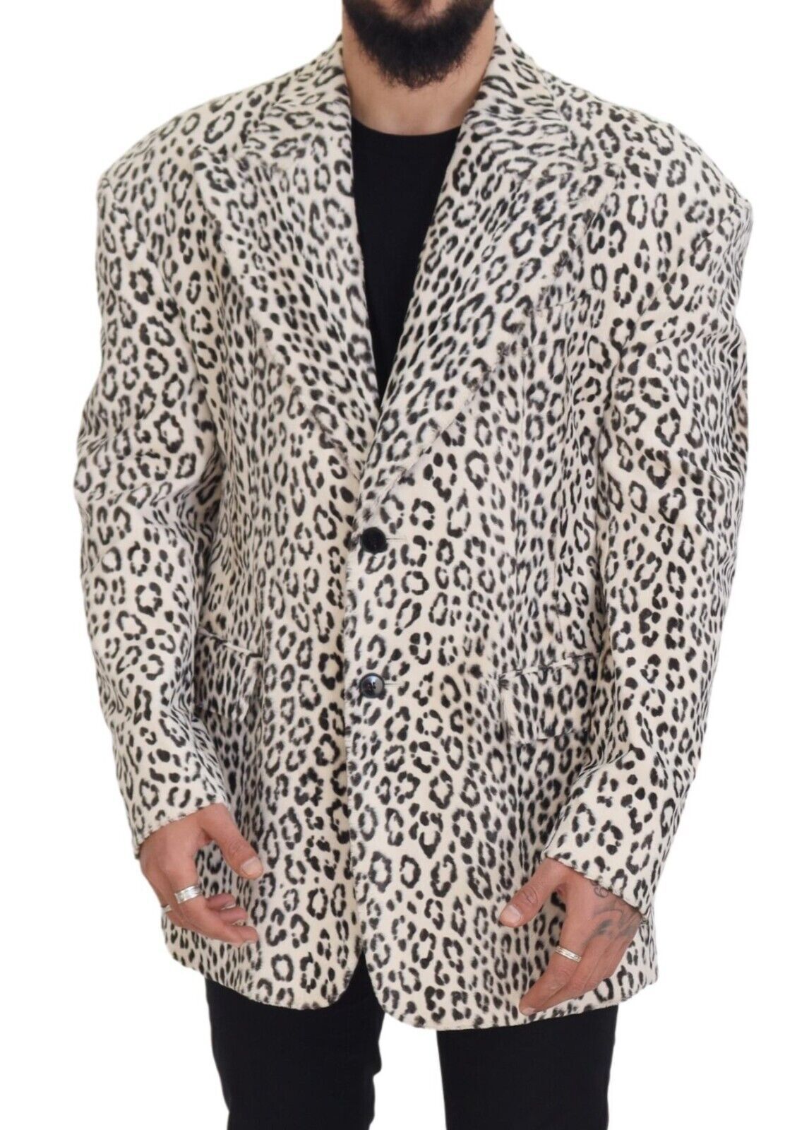 Dolce & Gabbana Weißer Leopard einreihiger Mantel Blazer-5