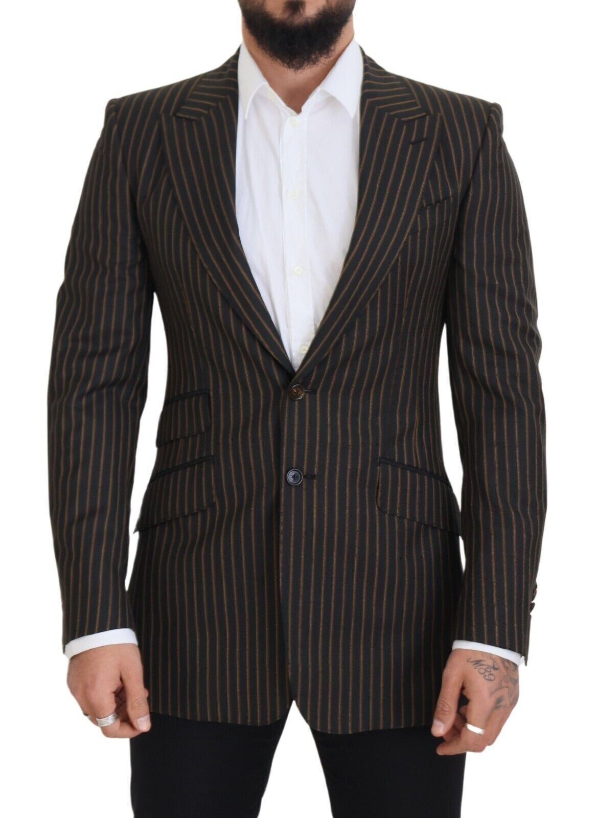 Blazer de botonadura sencilla de rayas negras y marrones de Dolce & Gabbana-1