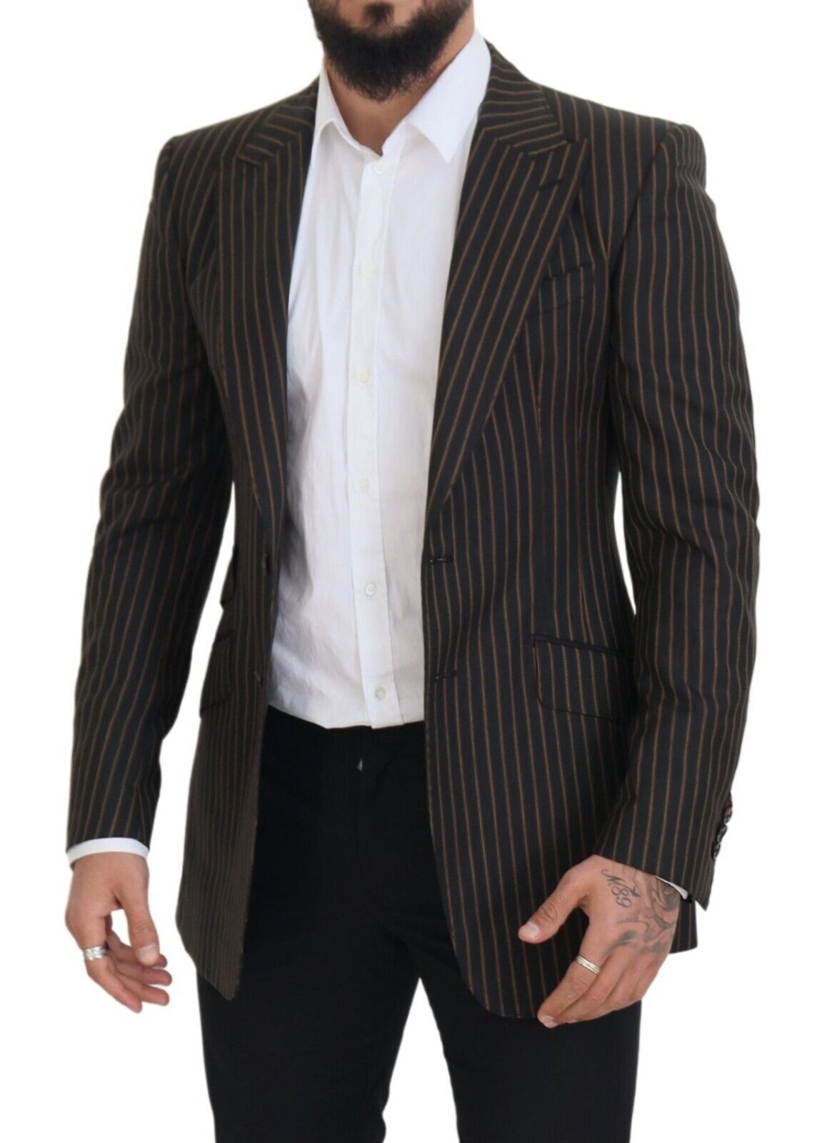 Blazer de botonadura sencilla de rayas negras y marrones de Dolce & Gabbana-5