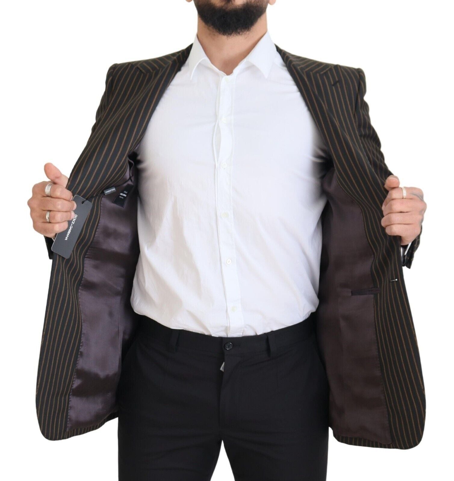 Blazer de botonadura sencilla de rayas negras y marrones de Dolce & Gabbana-6