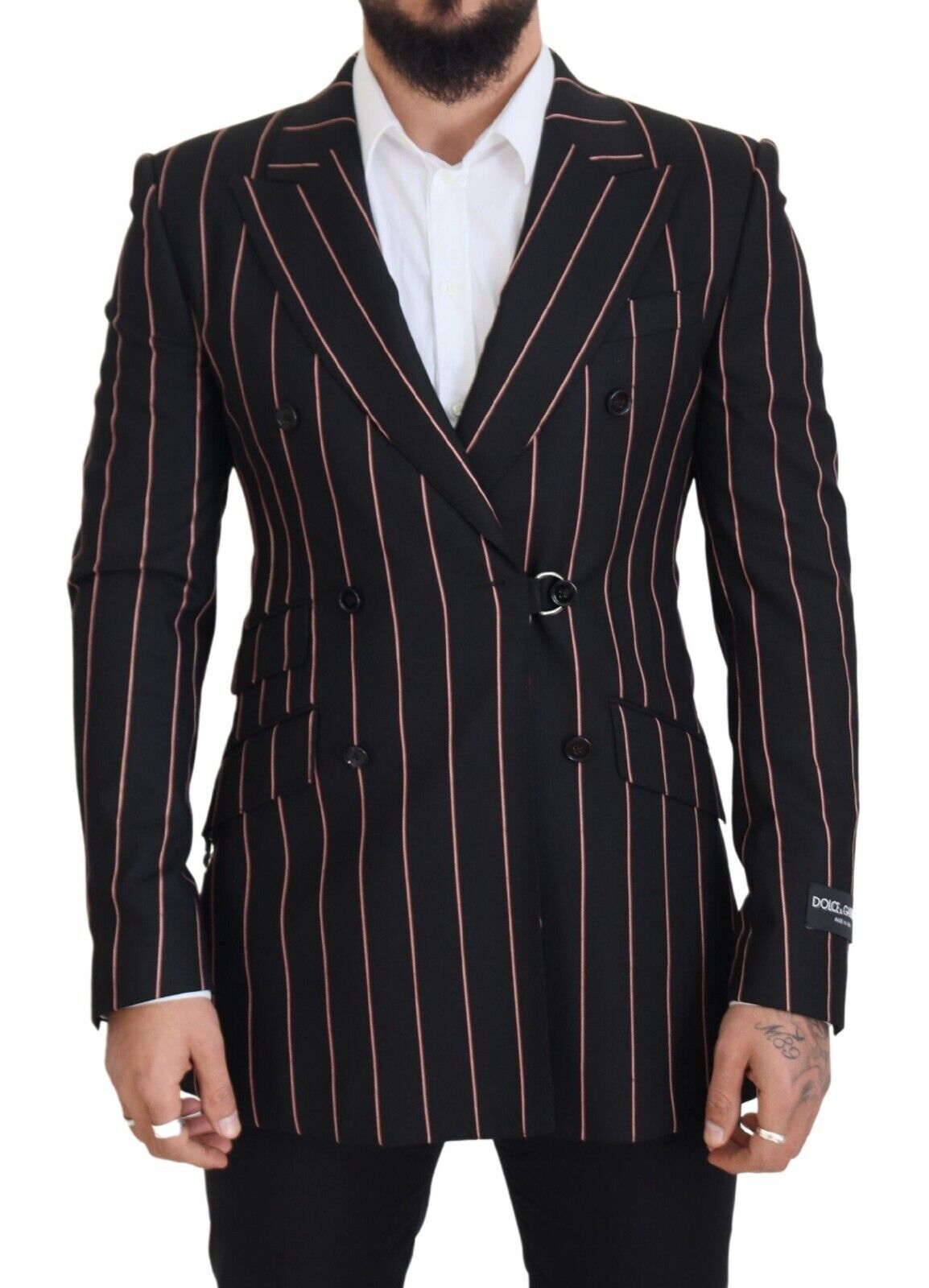 Dolce & Gabbana Black striped viscose blazer with two breasts-1