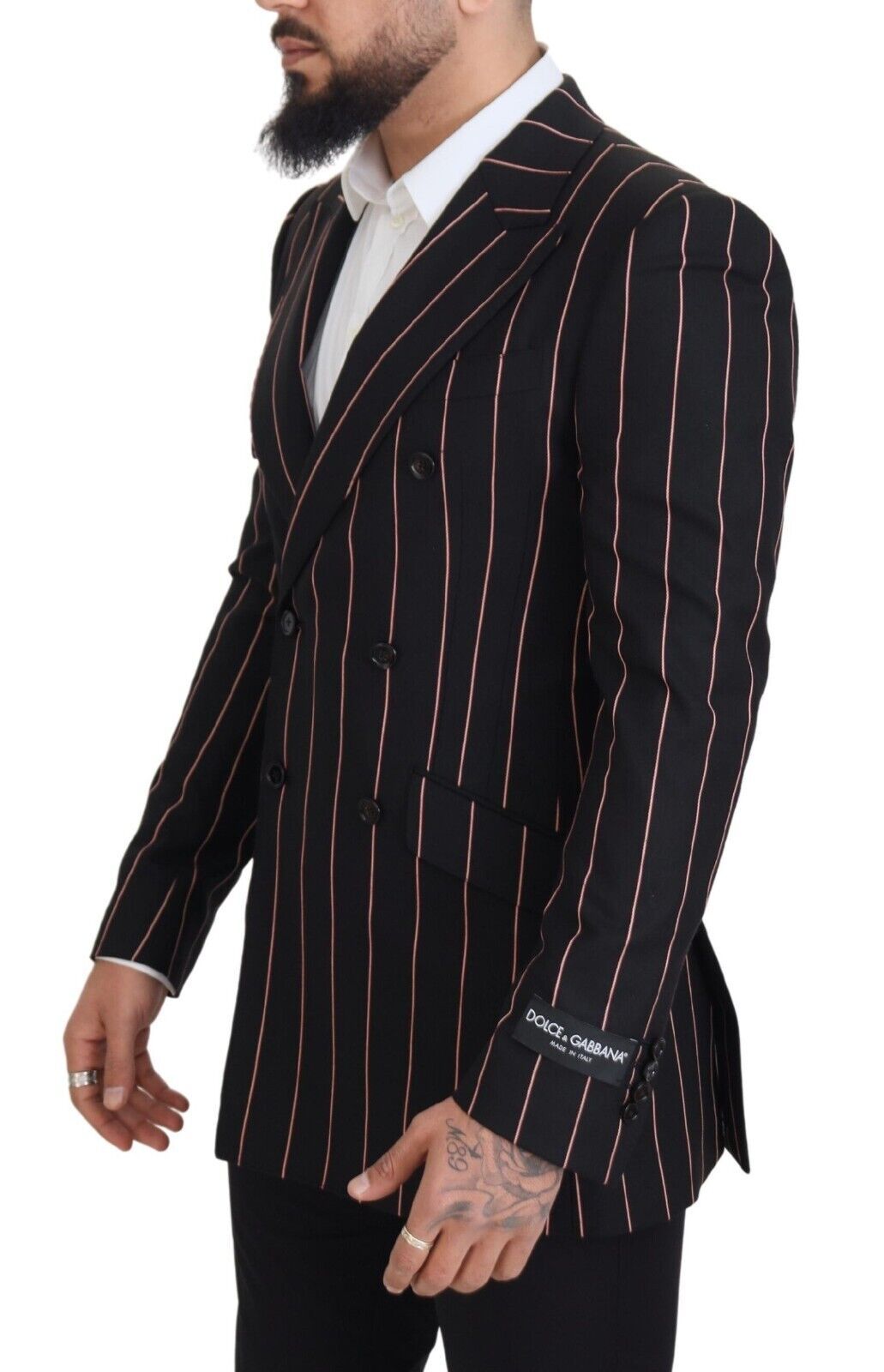 Dolce & Gabbana Black striped viscose blazer with two breasts-2