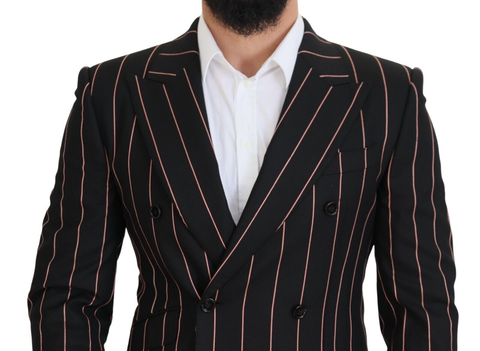 Dolce & Gabbana Black striped viscose blazer with two breasts-4