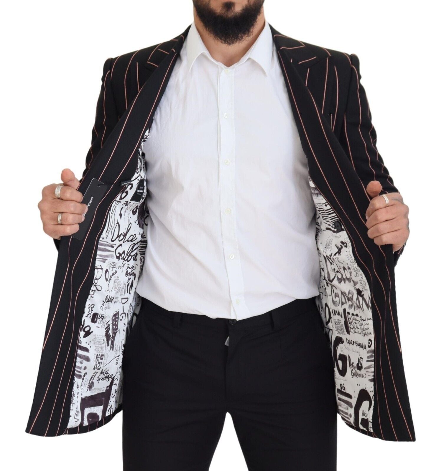 Dolce & Gabbana Black striped viscose blazer with two breasts-5