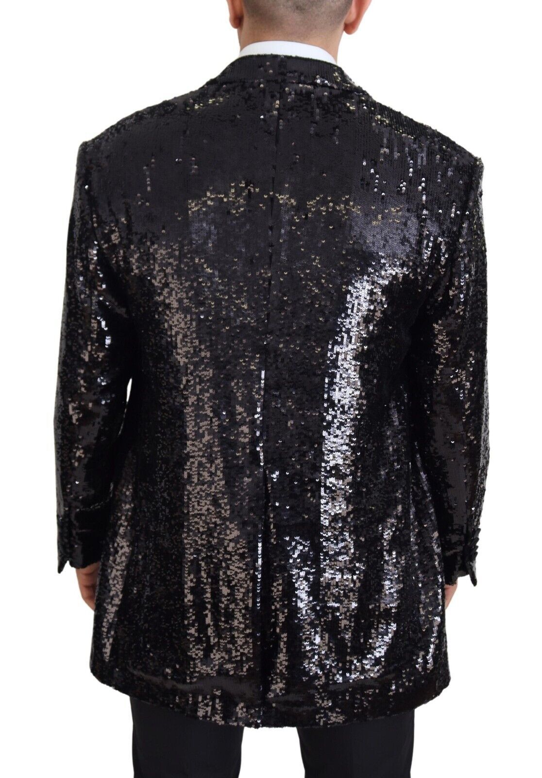 Dolce & Gabbana Schwarzer Pailletten-Blazer aus Nylon mit Kuhmuster-3