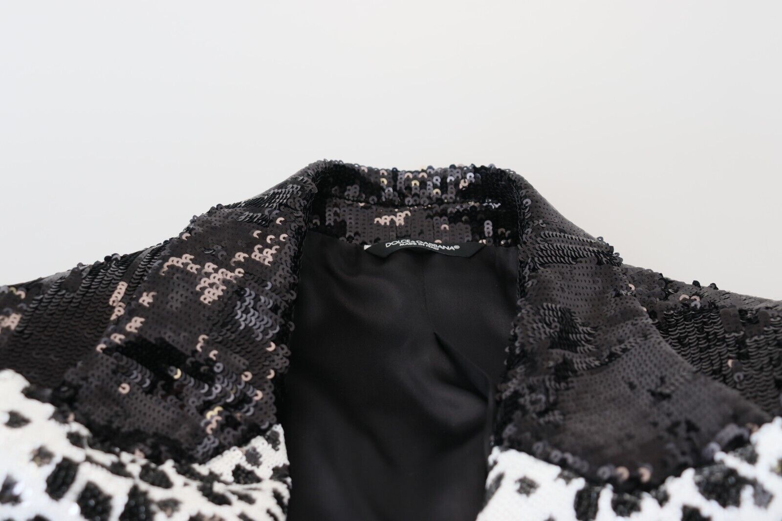 Dolce & Gabbana Schwarzer Pailletten-Blazer aus Nylon mit Kuhmuster-7