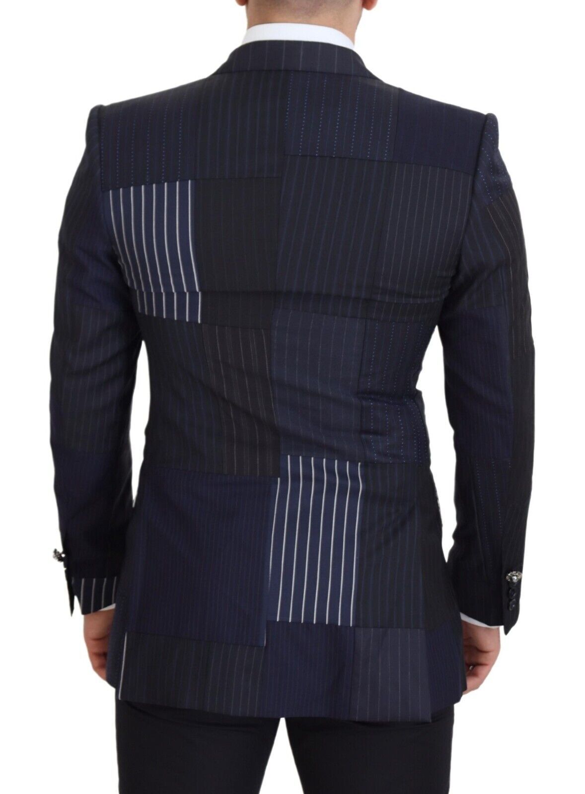 Dolce & Gabbana Blauer Woll-Patchwork-Blazer im Zweireiher-3