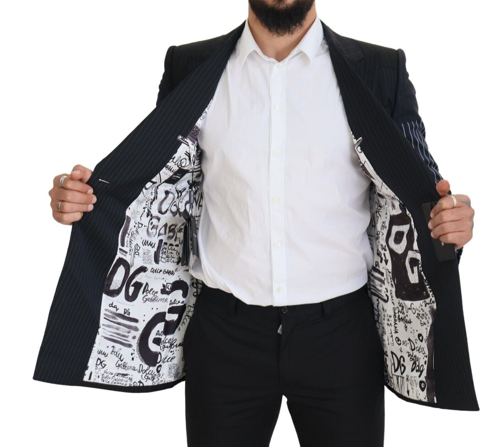 Dolce & Gabbana Blauer Woll-Patchwork-Blazer im Zweireiher-6