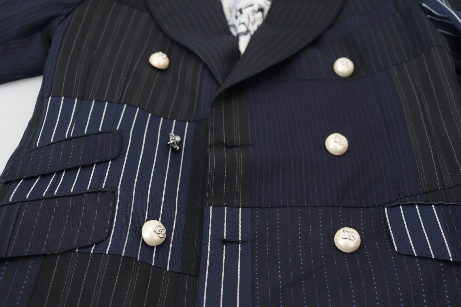 Dolce & Gabbana Blauer Woll-Patchwork-Blazer im Zweireiher-7
