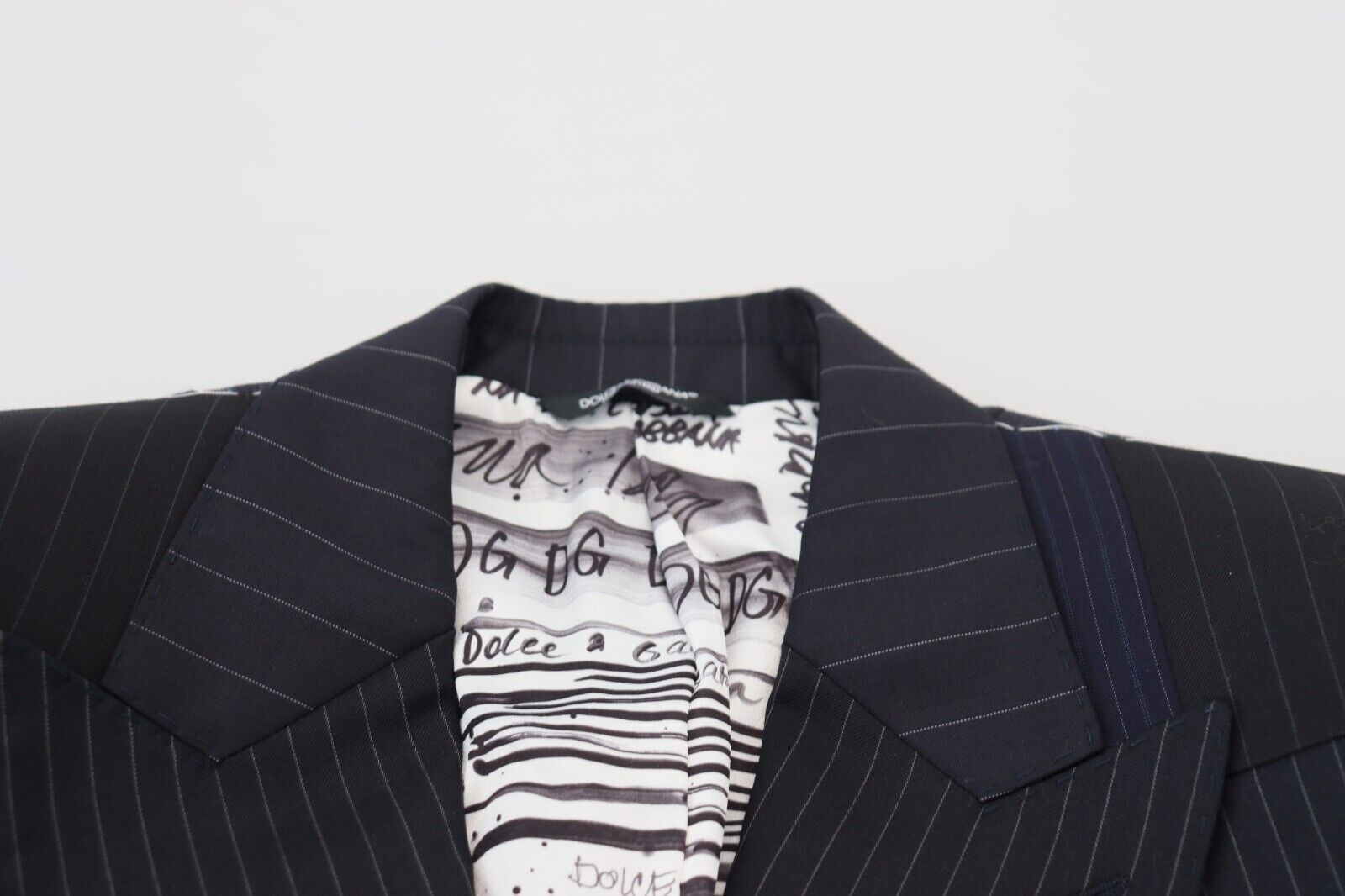 Dolce & Gabbana Blauer Woll-Patchwork-Blazer im Zweireiher-8