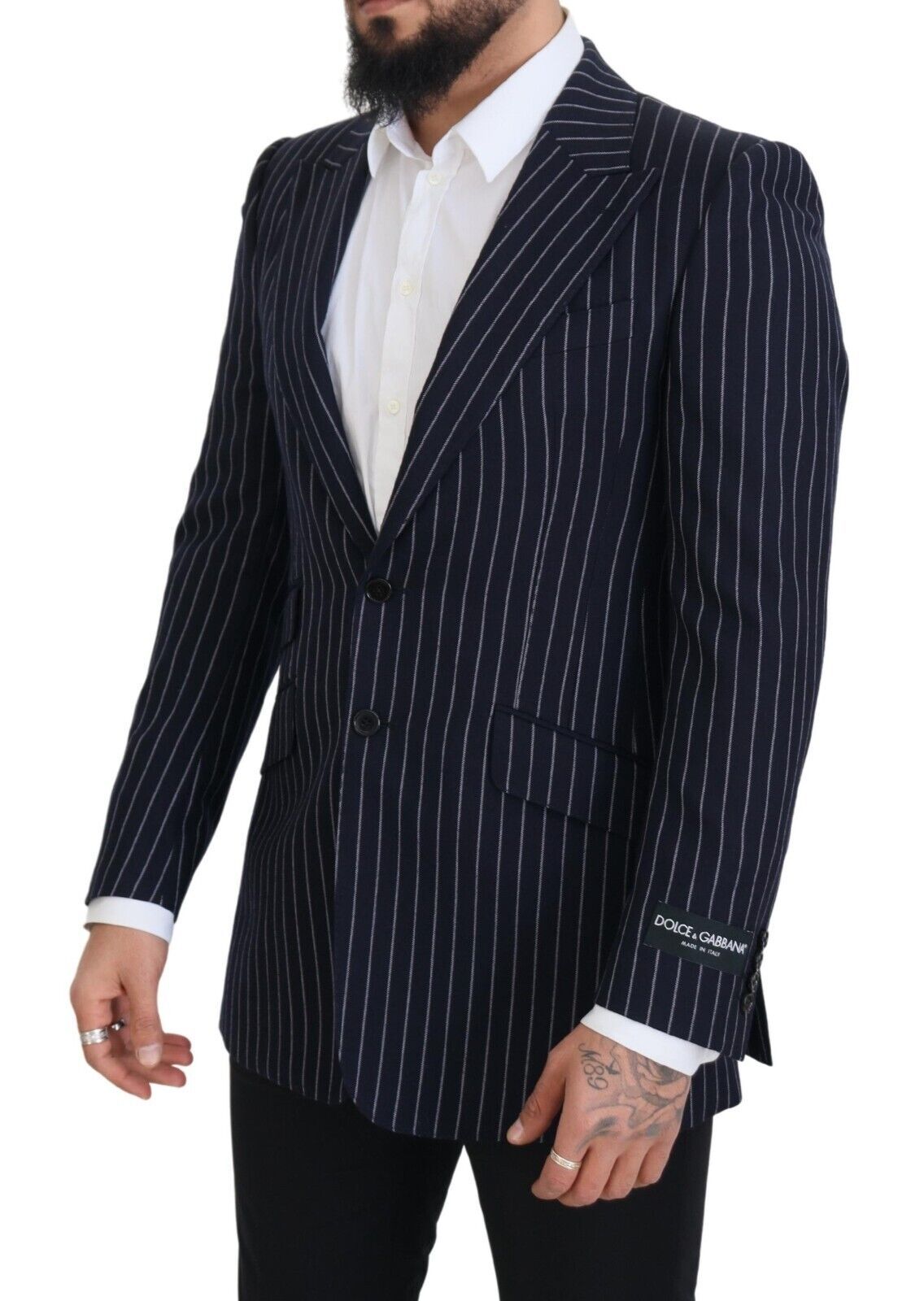 Blazer de lana de botonadura sencilla a rayas azul oscuro de Dolce & Gabbana-2