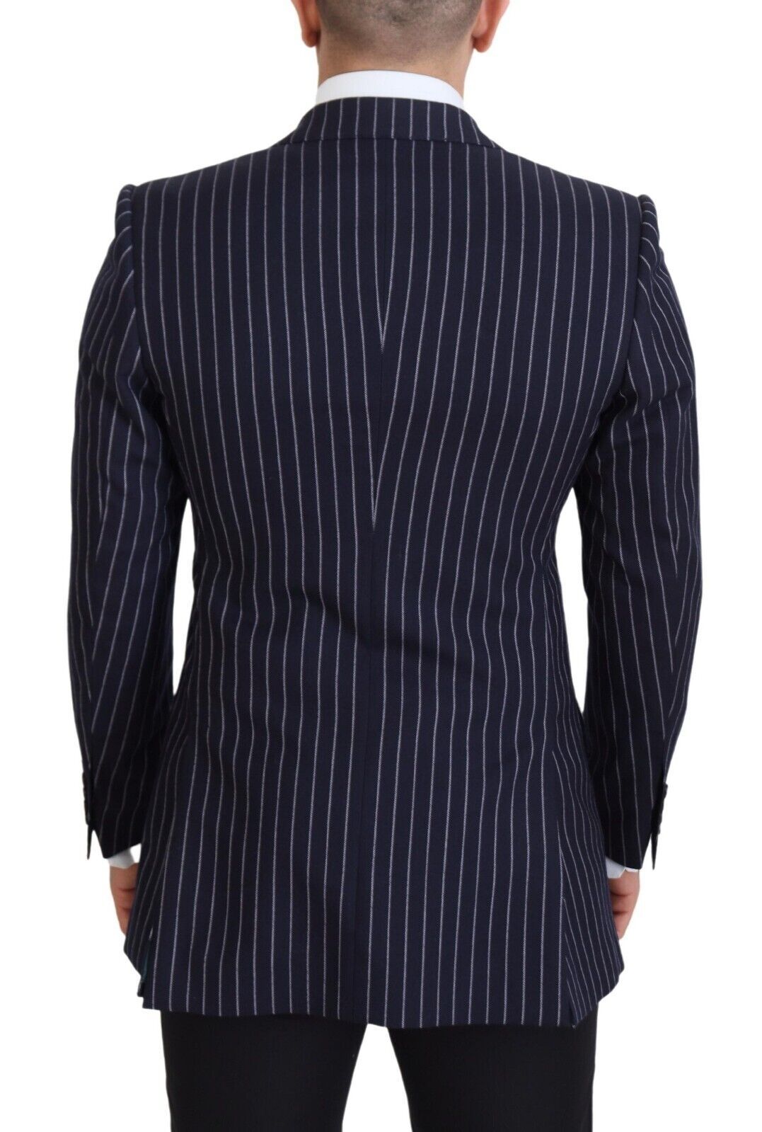 Blazer de lana de botonadura sencilla a rayas azul oscuro de Dolce & Gabbana-3