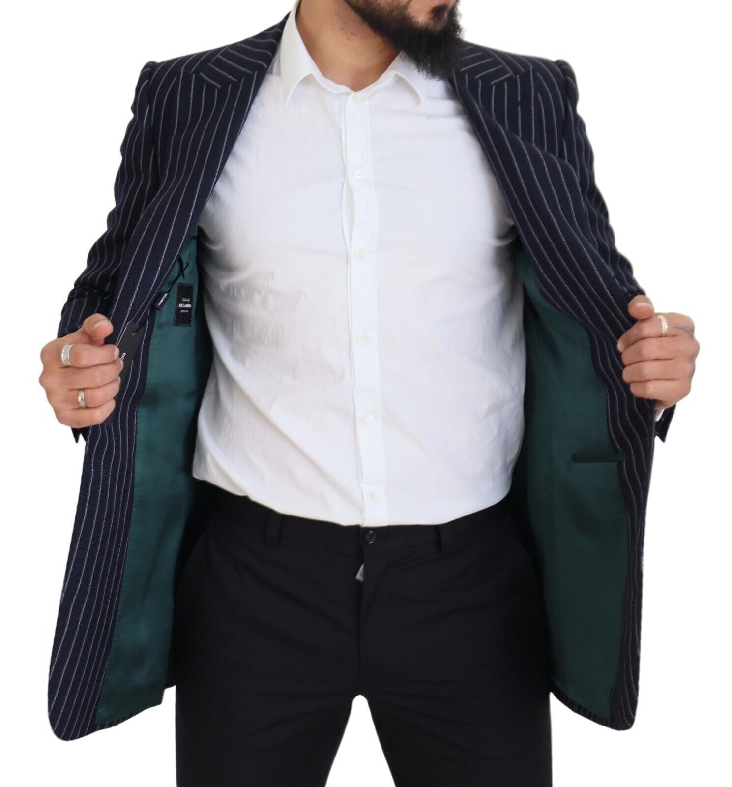 Blazer de lana de botonadura sencilla a rayas azul oscuro de Dolce & Gabbana-6