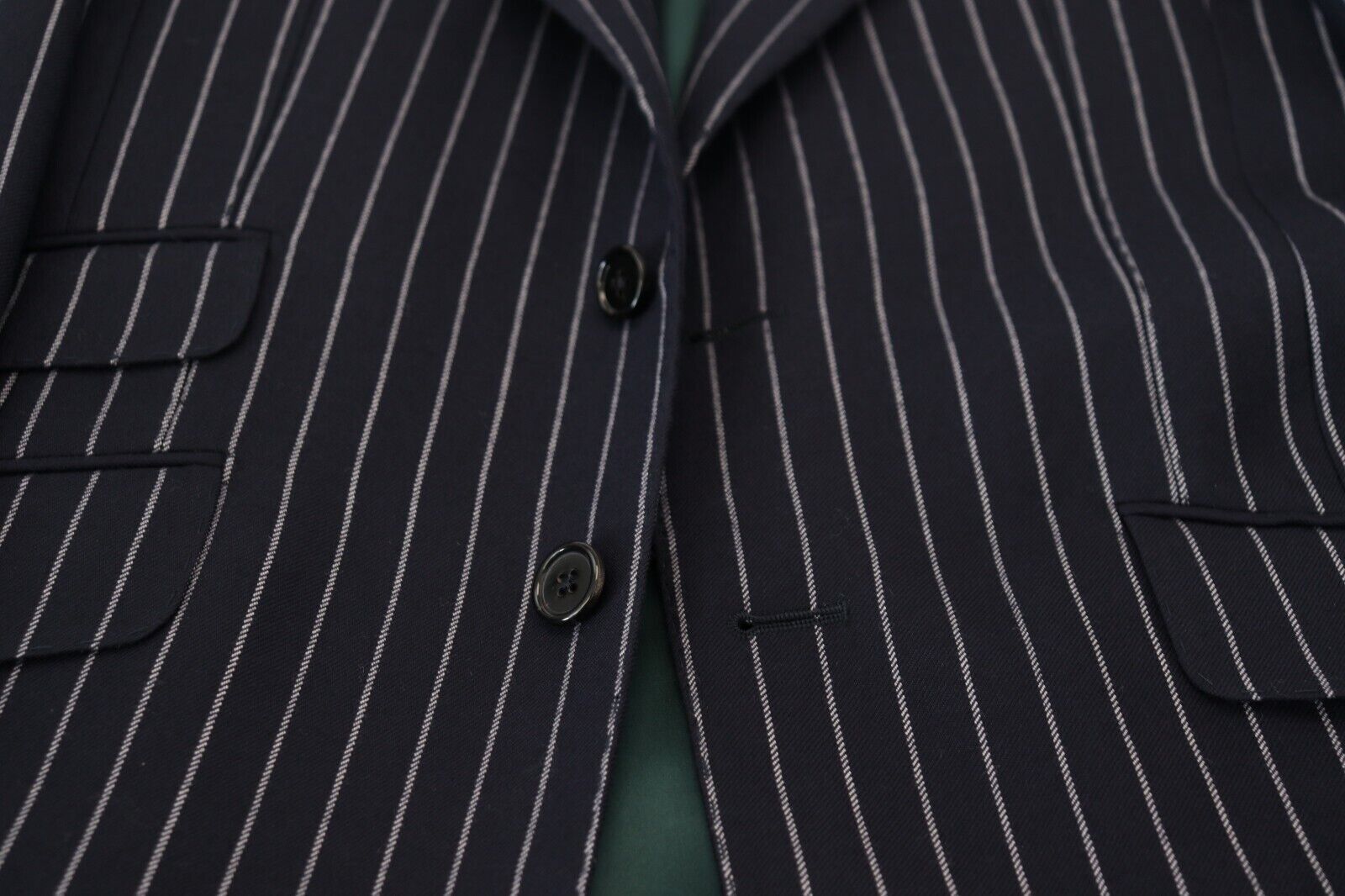 Blazer de lana de botonadura sencilla a rayas azul oscuro de Dolce & Gabbana-7