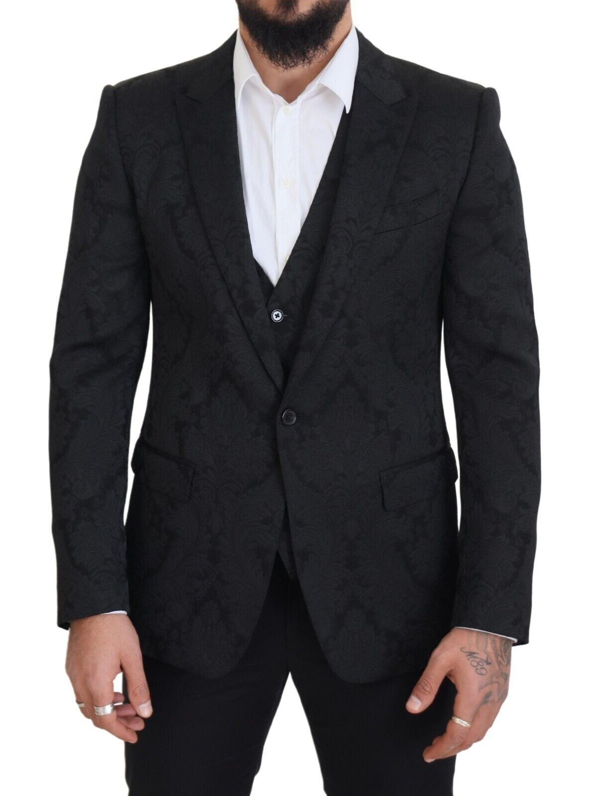 Dolce & Gabbana Black Floral Brocade 2-Piece MARTINI Suit-1