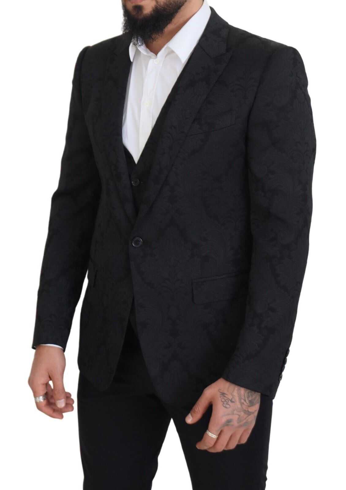 Dolce & Gabbana Black Floral Brocade 2-Piece MARTINI Suit-2