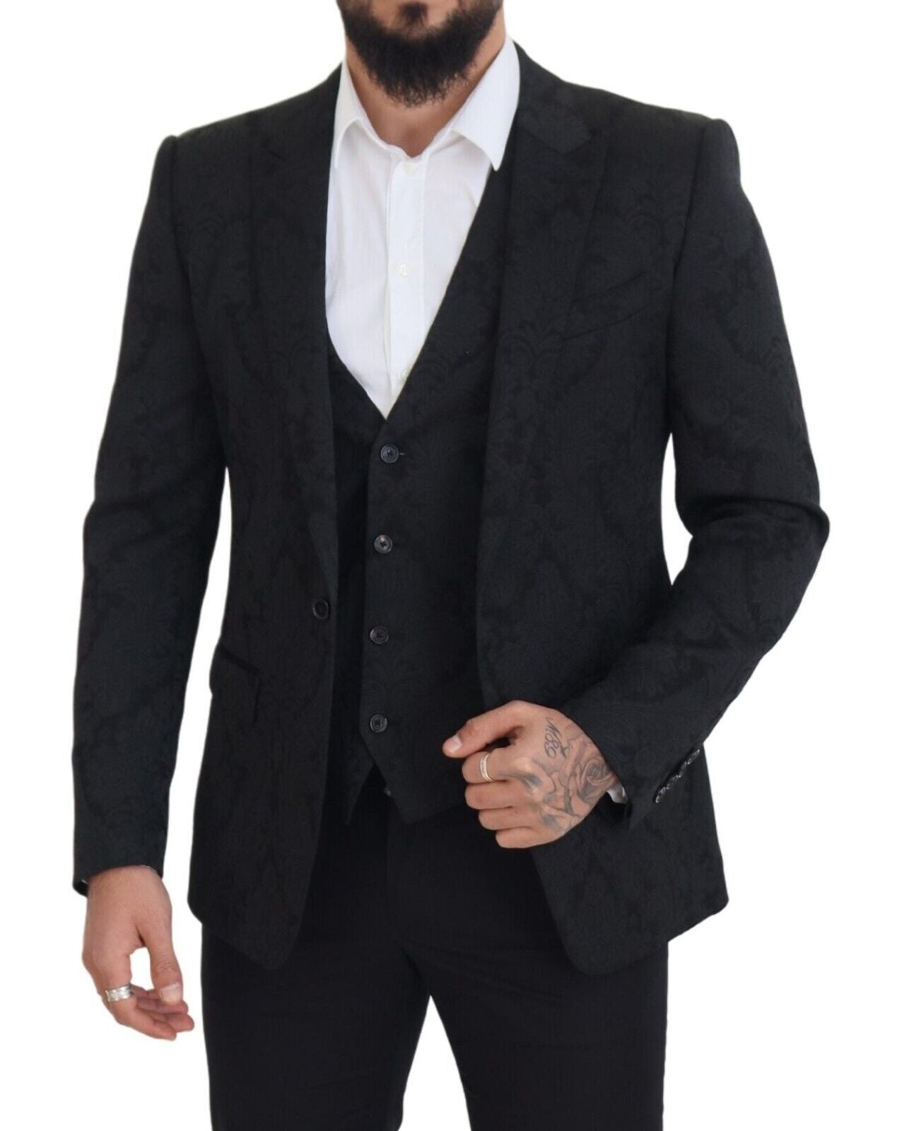 Dolce & Gabbana Black Floral Brocade 2-Piece MARTINI Suit-5