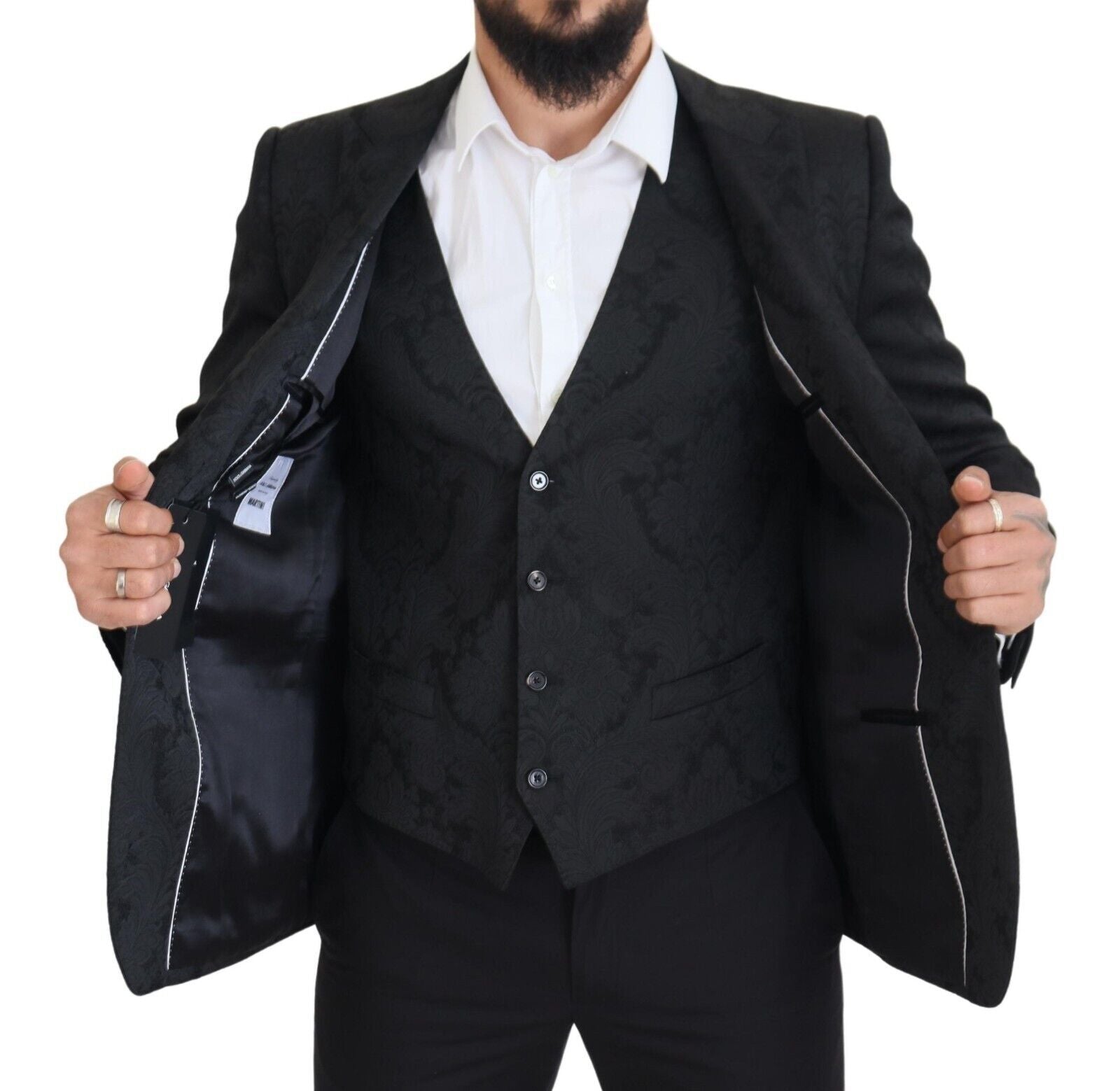 Dolce & Gabbana Black Floral Brocade 2-Piece MARTINI Suit-6