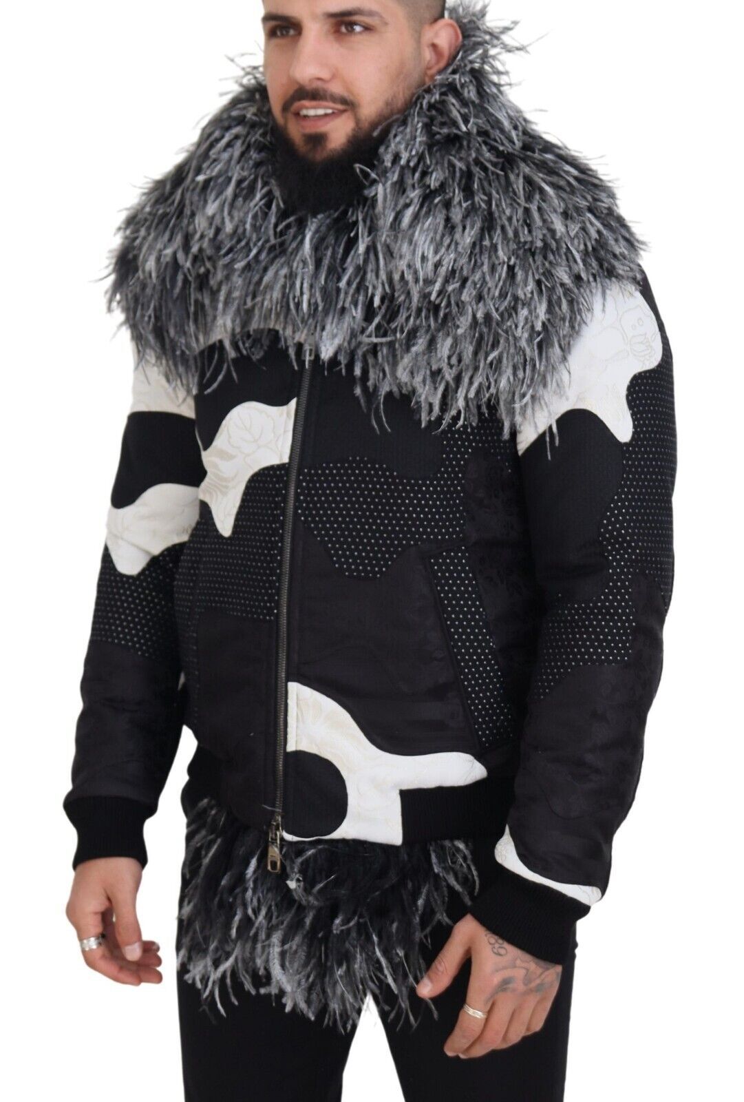 Dolce & Gabbana Black and White Fur Shearling Full Zip Jacket-2