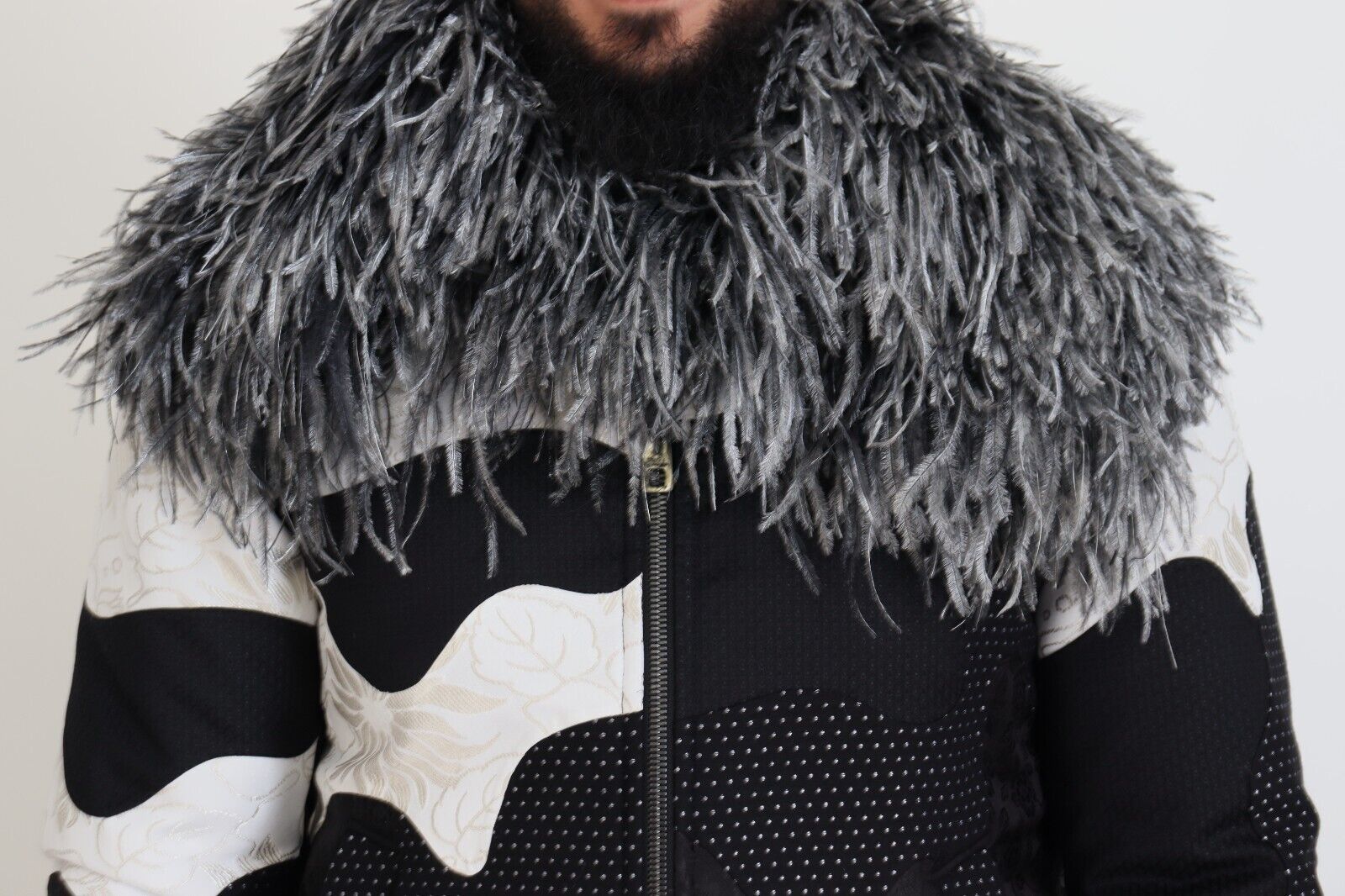 Dolce & Gabbana Black and White Fur Shearling Full Zip Jacket-4