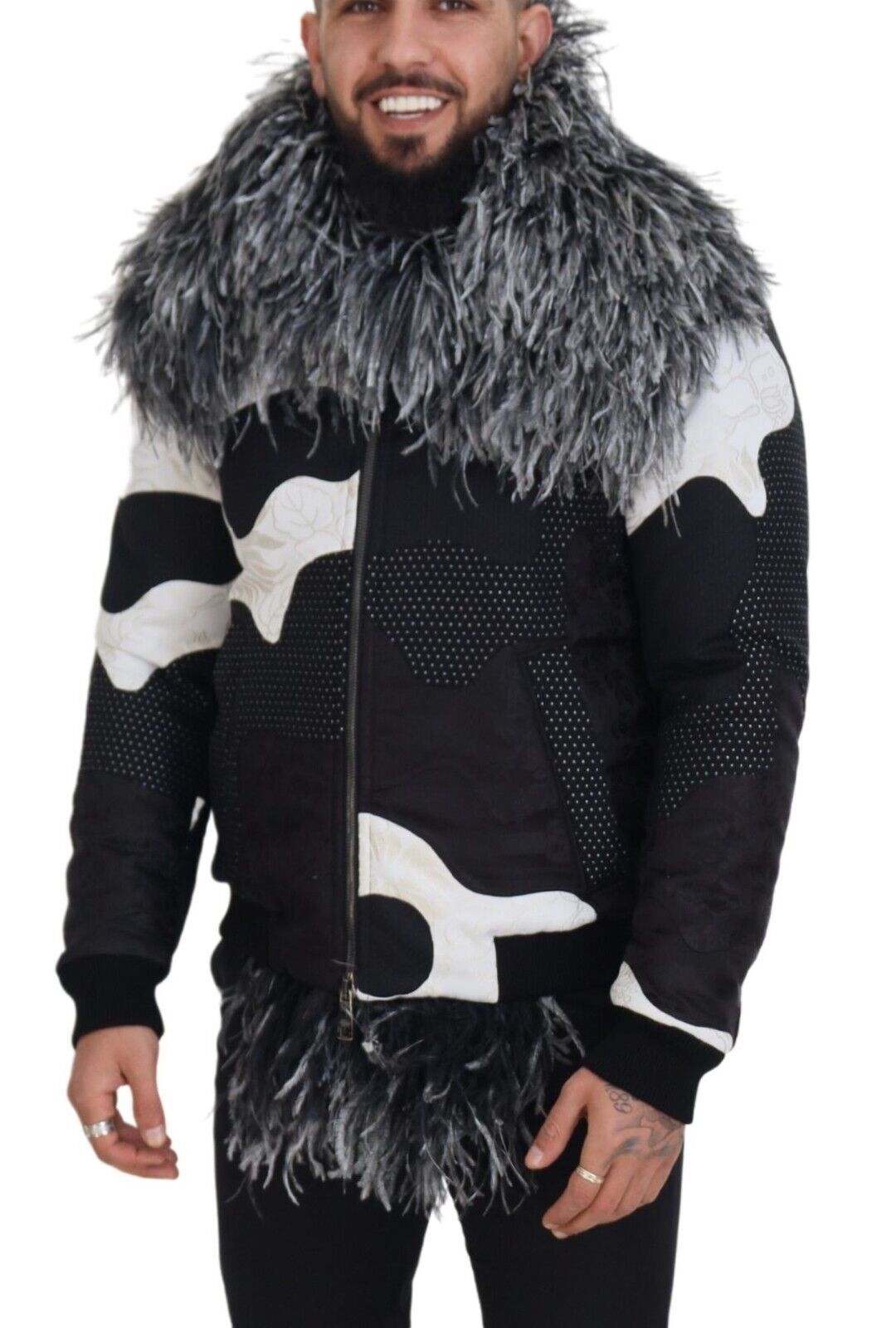 Dolce & Gabbana Black and White Fur Shearling Full Zip Jacket-5