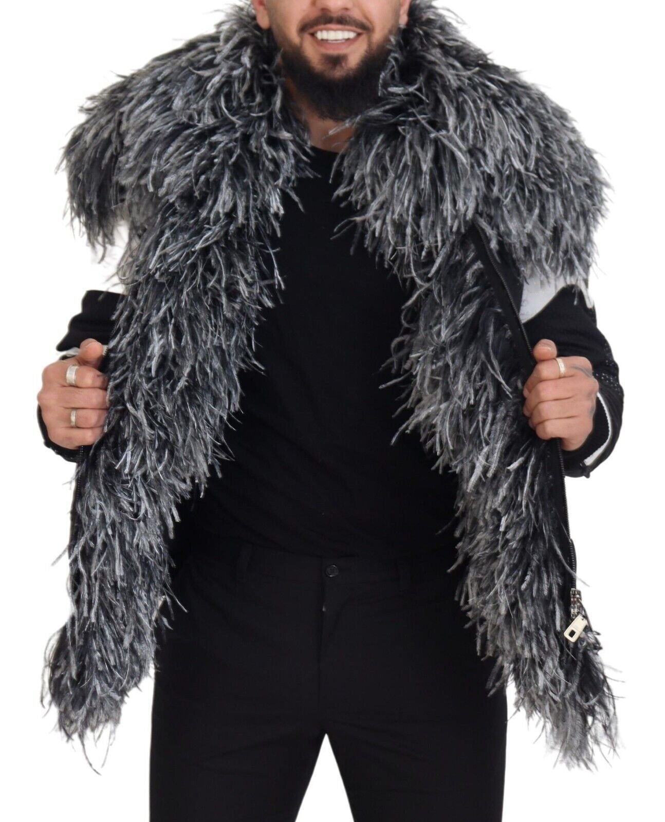 Dolce & Gabbana Black and White Fur Shearling Full Zip Jacket-6