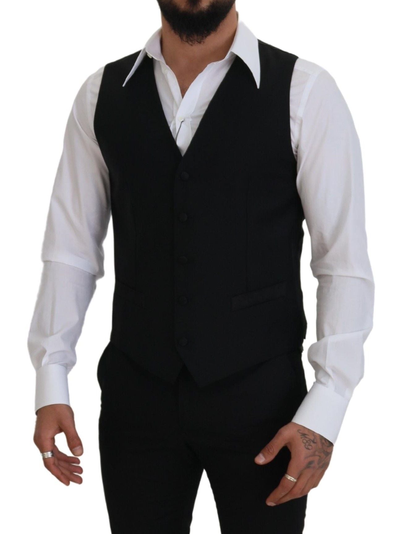 Dolce & Gabbana Schwarze Schurwollweste Formelle Anzugsweste-5