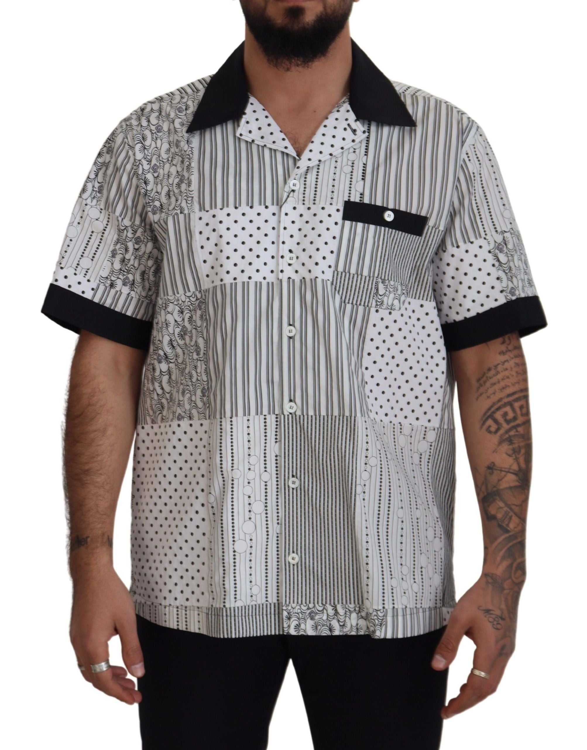 Dolce & Gabbana White Black Patterned Button Down Shirt-1