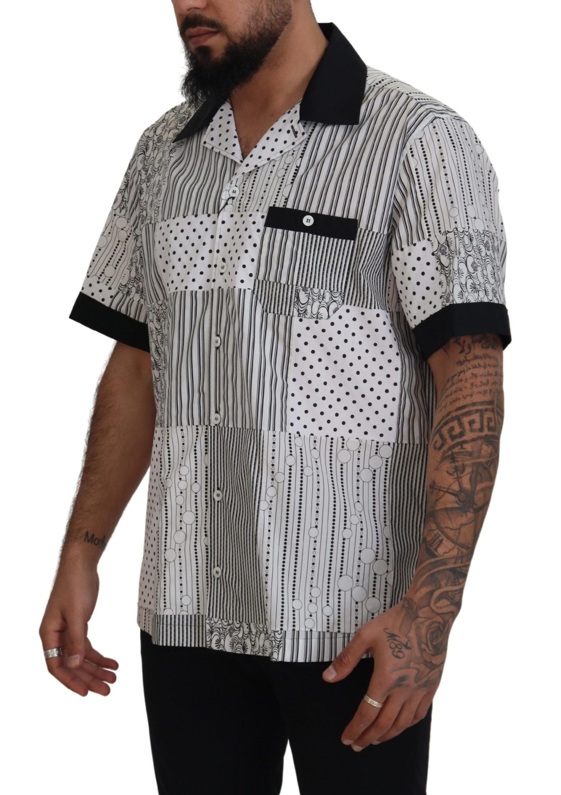 Dolce & Gabbana White Black Patterned Button Down Shirt-2