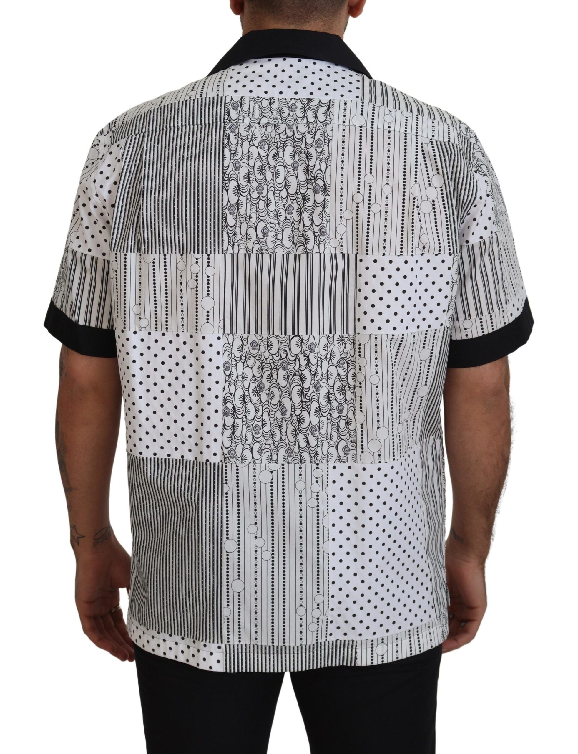 Dolce & Gabbana White Black Patterned Button Down Shirt-3