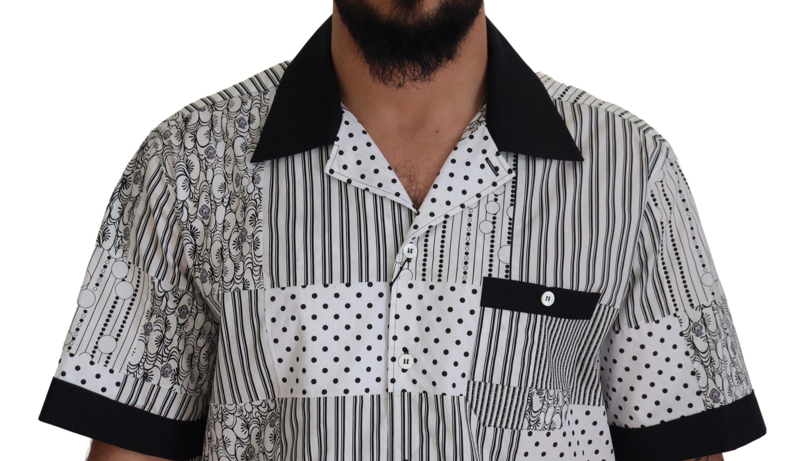 Dolce & Gabbana White Black Patterned Button Down Shirt-4