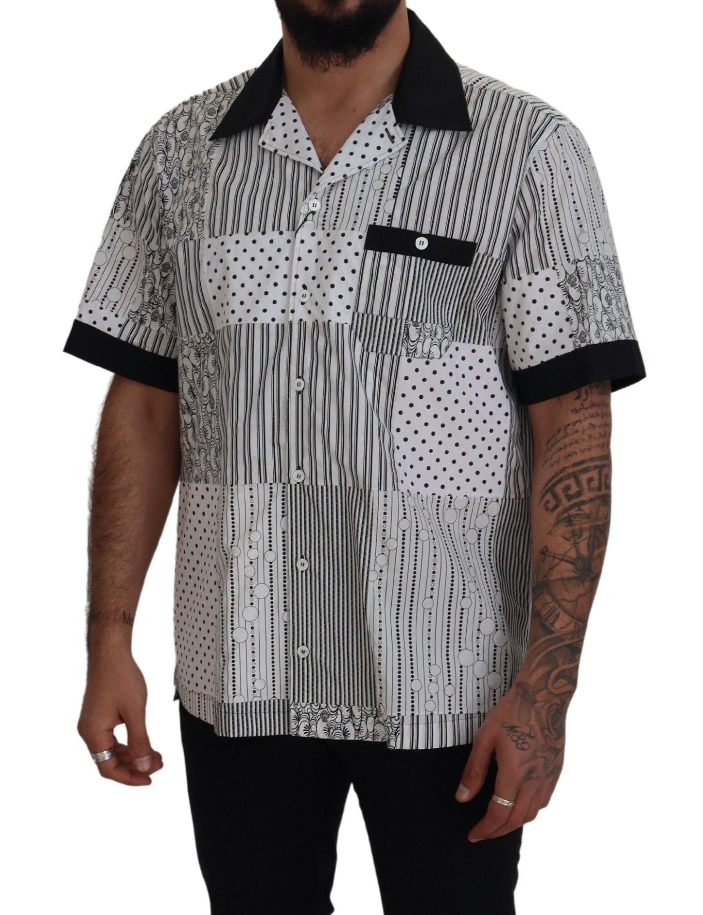Dolce & Gabbana White Black Patterned Button Down Shirt-5