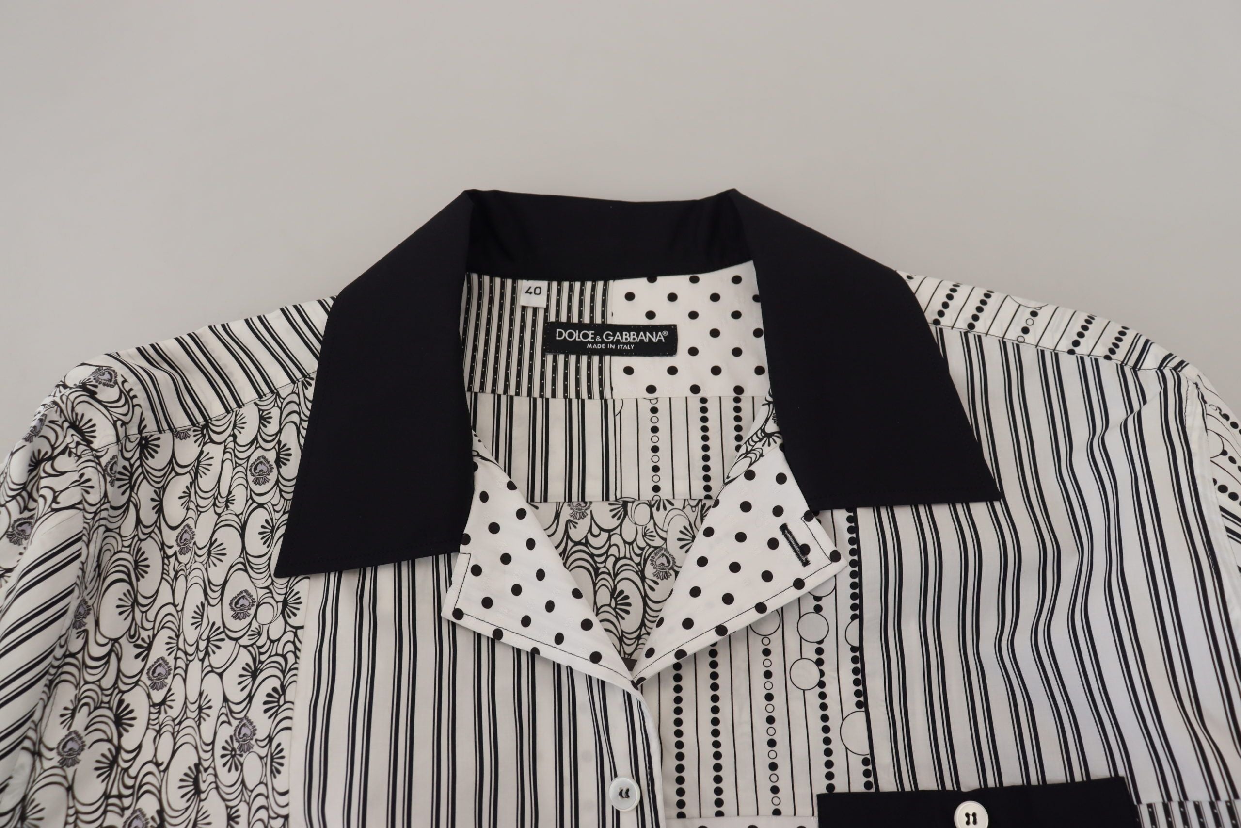 Dolce & Gabbana White Black Patterned Button Down Shirt-6