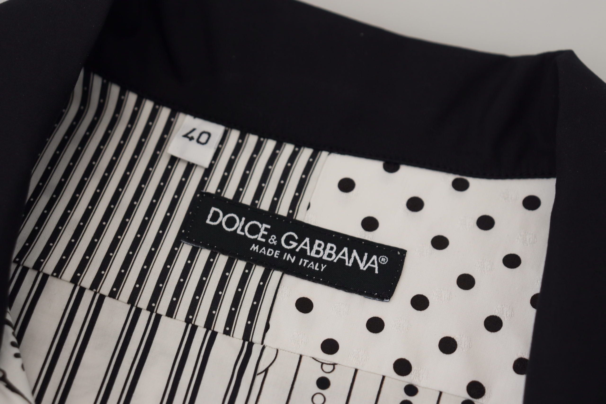 Dolce & Gabbana White Black Patterned Button Down Shirt-7