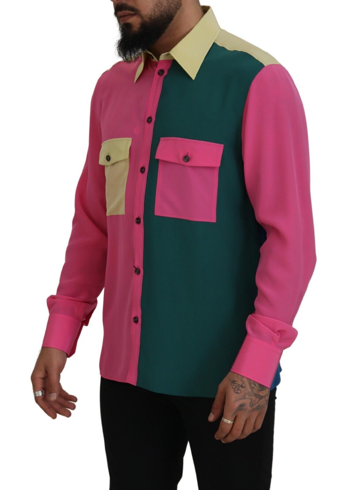 Dolce & Gabbana Multicolor Patchwork Silk Shirt with Button Placket-2