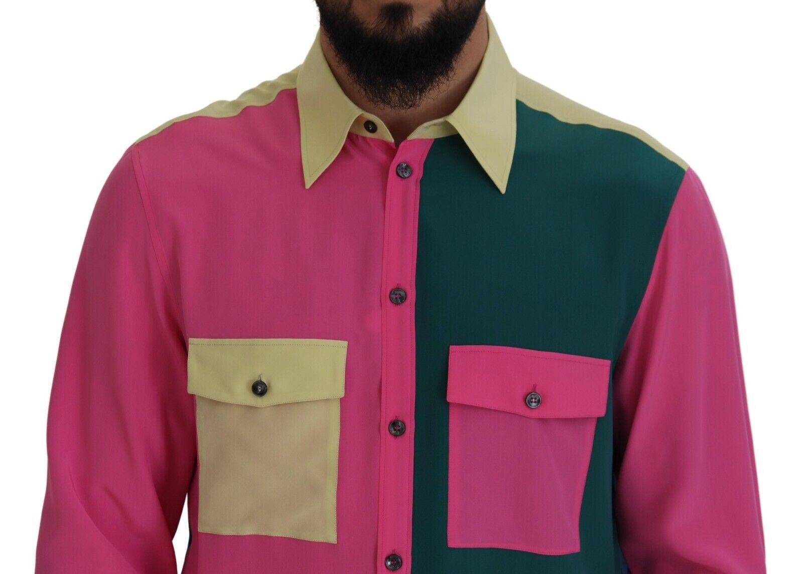 Dolce & Gabbana Multicolor Patchwork Silk Shirt with Button Placket-4