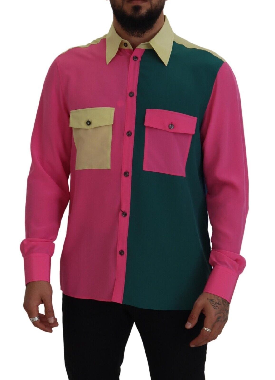 Dolce & Gabbana Multicolor Patchwork Silk Shirt with Button Placket-5