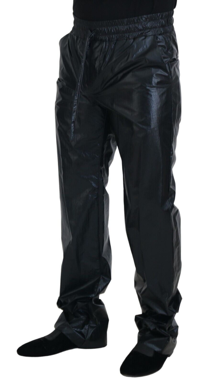 Dolce & Gabbana Schwarze glänzende Kordelzughose Nylonhose-2